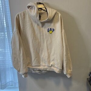 GAP x Smiley Hoodie in Cream with Blue Logo Medium